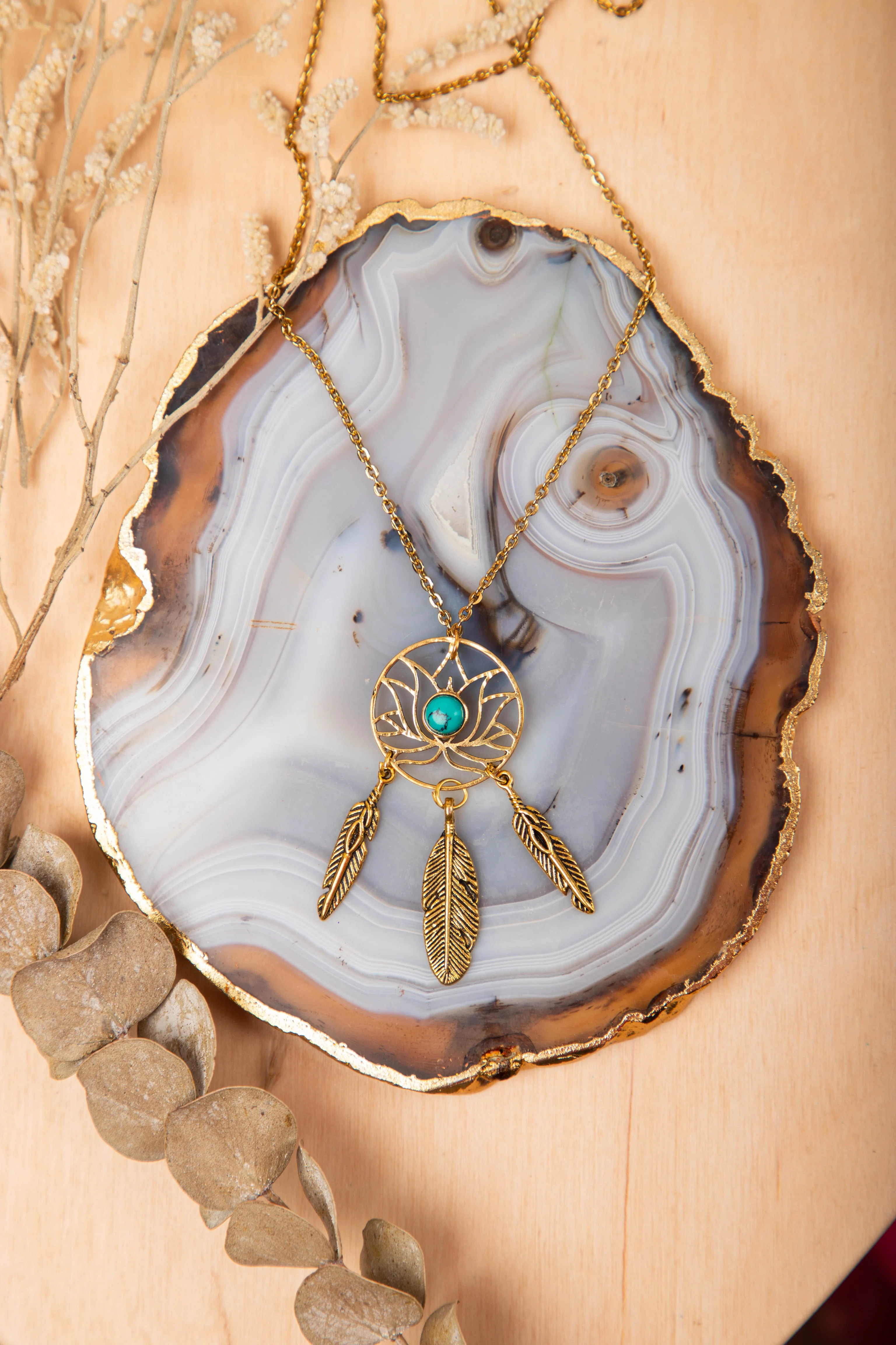 Turquoise lotus long necklace - Image 3