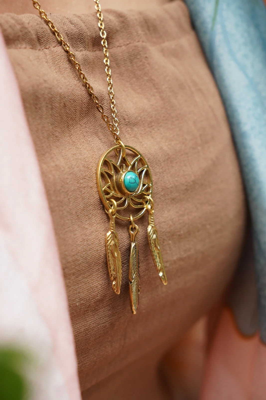 Turquoise lotus long necklace - Image 4