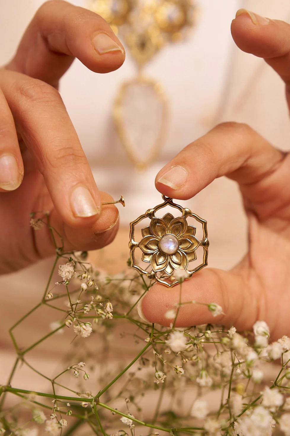 Moonstone Phool brass studs - Image 3
