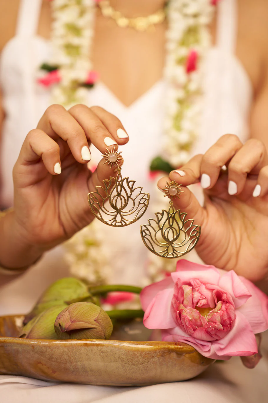 Padma moonstone brass stud earrings - Image 2