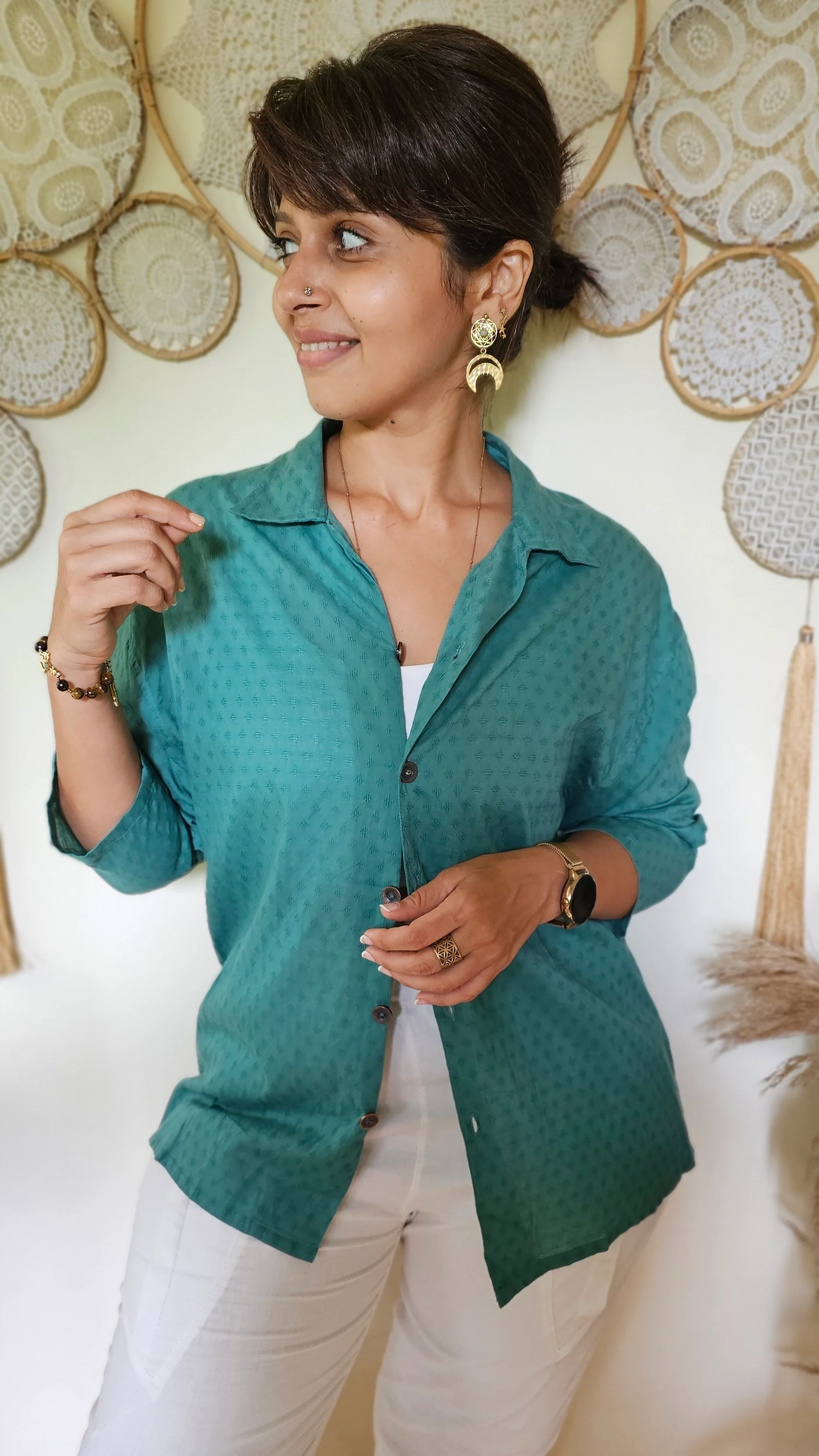 Peacock green unisex shirt jacket - Image 5