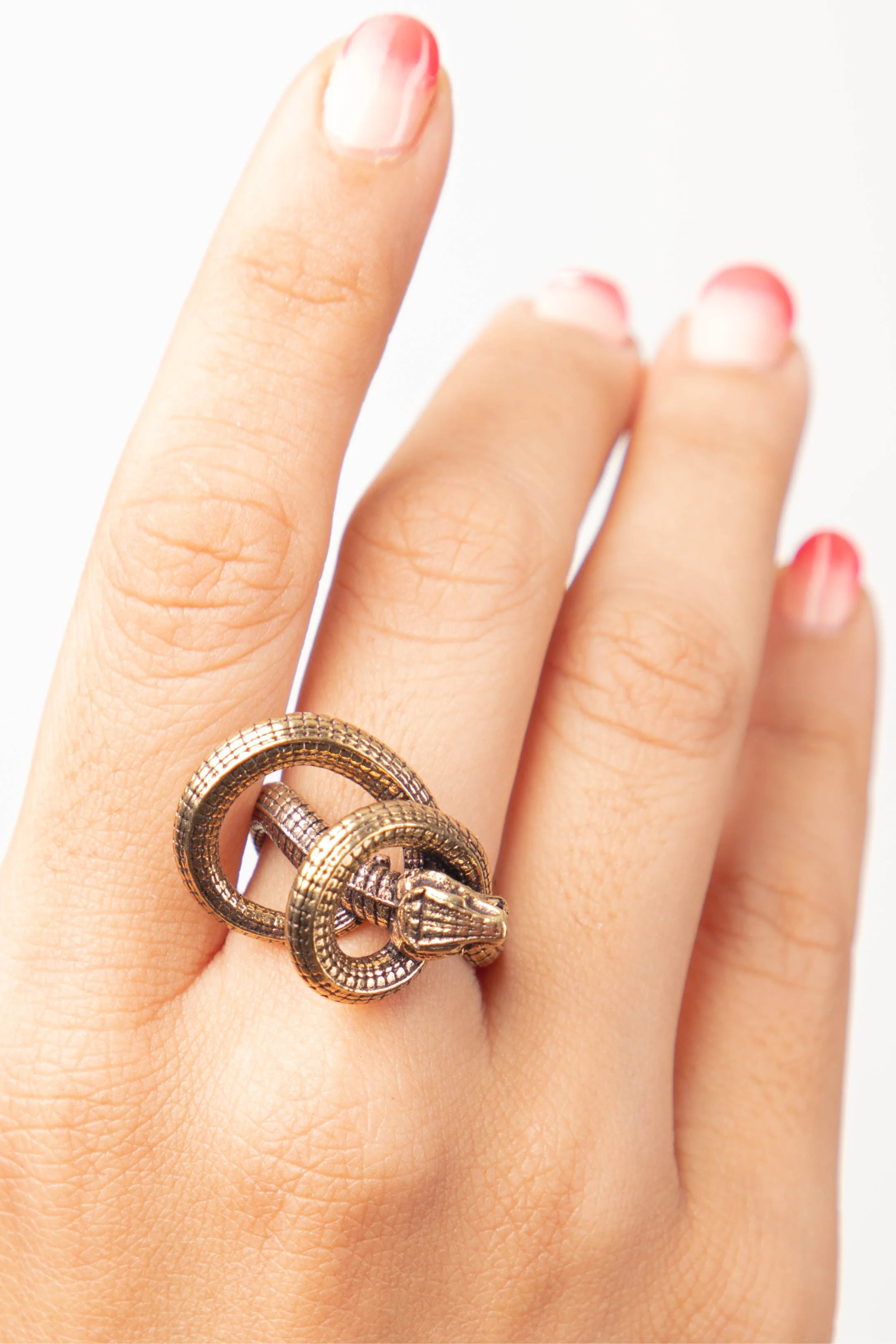 Serpent Adjustable Brass Ring. Size 5-8 - Image 4
