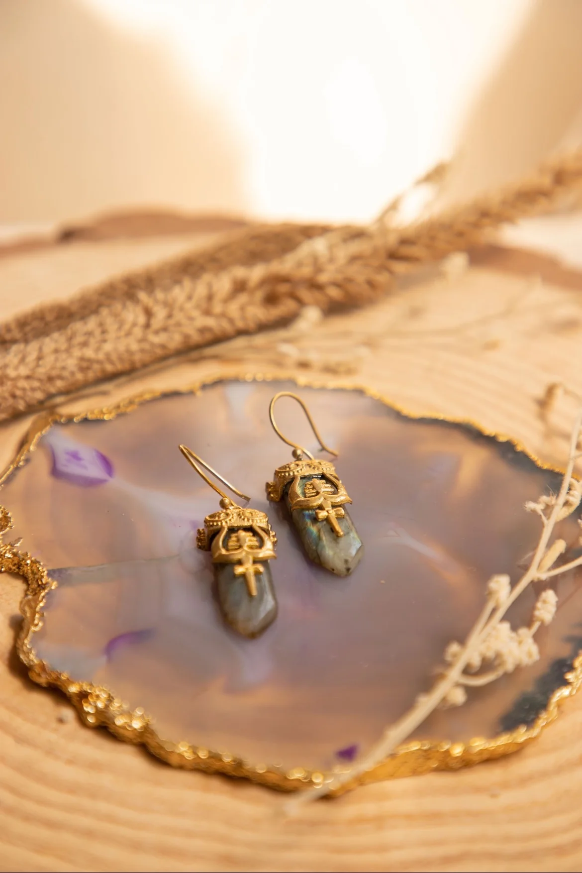 Trishul Labradorite Brass Earrings - Image 4