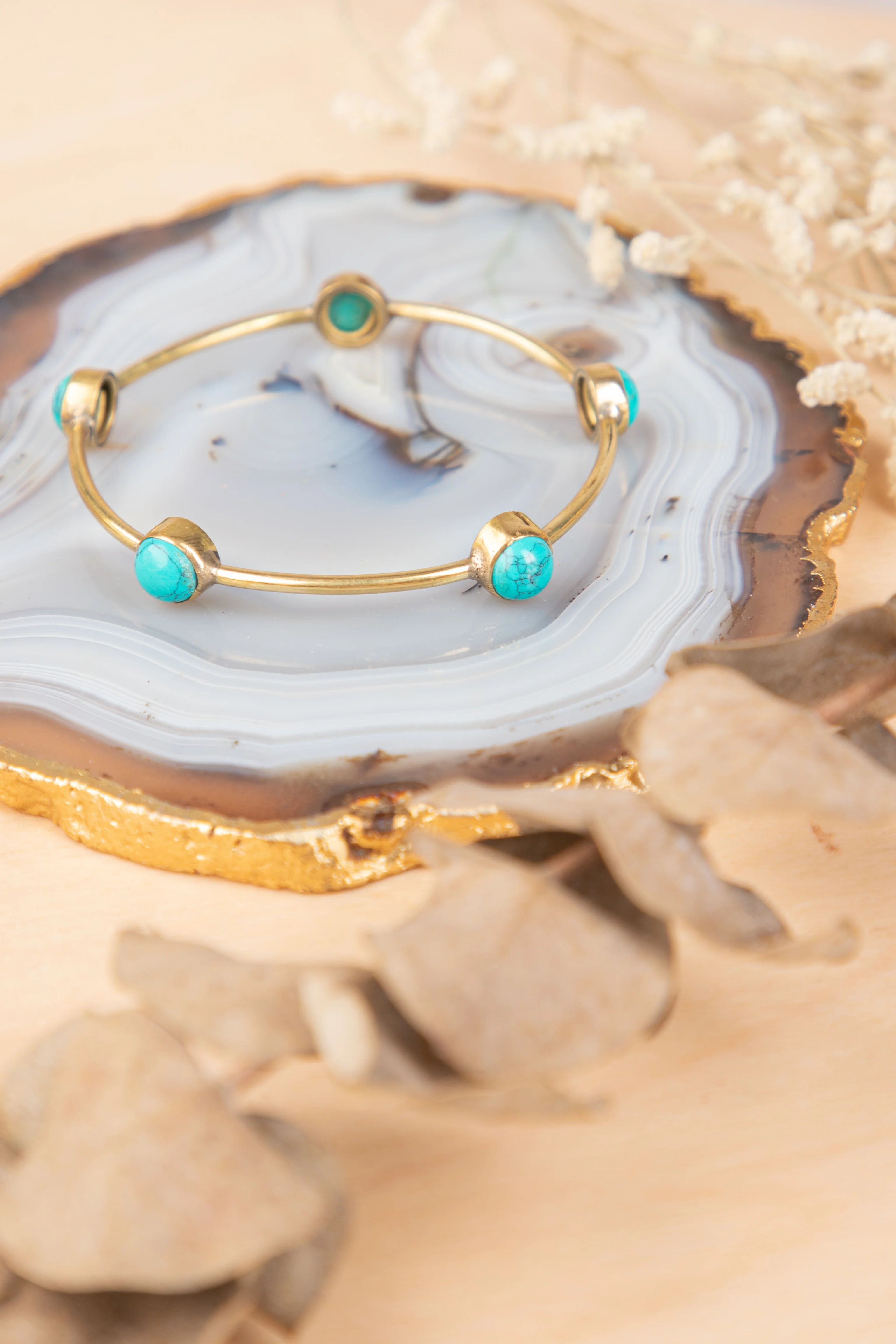 Turquoise drop brass bangle. Single bangle - Image 4